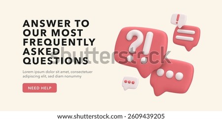 3D FAQ Icons With Question And Chat Bubbles In Modern Minimal Style. Great For Customer Support, Help Center, And Web UI. Vector Illustration.