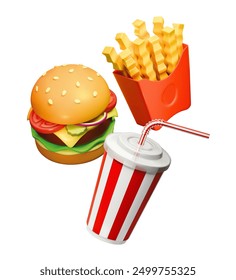 3D Fastfood realistisches Rendersymbol. Streetfood, Vektorgrafik.