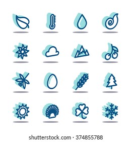 3D Fat Line Icon set for web and mobile. Modern minimalistic flat design elements of natural phenomena and environmental elements