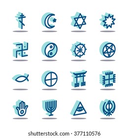 3D Fat Line Icon set for web and mobile. Modern minimalistic flat design elements of world religious symbols