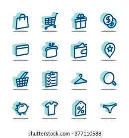 3D Fat Line Icon set for web and mobile. Modern minimalistic flat design elements of shopping process and retail service
