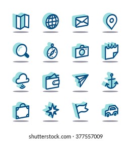 3D Fat Line Icon set for web and mobile. Modern minimalistic flat design elements of travelling and navigation tools