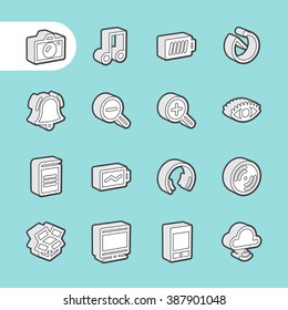 3D Fat Line Icon set for web and mobile. Modern minimalistic flat design elements of Media Service, Entertainment and Gadgets
