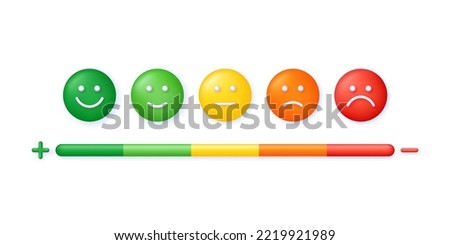 3D Feedback emotion scale illustration. Reviews with good and bad rating. Feedback in the form of emotions. Customer reviews. Excellent, good, normal, bad, terrible. Trendy vector in 3d style.
