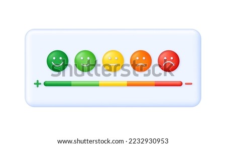 3D Feedback emotion scale illustration. Reviews with good and bad rating. Feedback in the form of emotions. Customer reviews. Excellent, good, normal, bad, terrible. Trendy vector in 3d style.