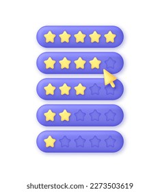 3D Feedback emotion scale. Reviews with good and bad rating. Feedback in the form of emotions. Customer reviews. Excellent, good, normal, bad, terrible. Modern vector in 3d style.