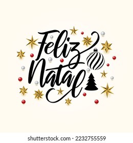 3d Feliz natal lettering text illustration typography. Translation "merry Christmas wishing lettering".