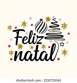 3d Feliz natal lettering text illustration typography. Translation "merry Christmas wishing lettering".