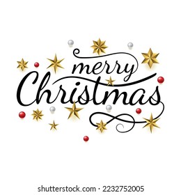 3d Feliz natal merry Christmas golden luxury Christmas lettering text illustration with stars and balls. Translation "merry Christmas wishing background".