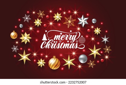 3d Feliz natal merry Christmas golden luxury Christmas lettering text illustration with stars and balls. Translation "merry Christmas wishing background".