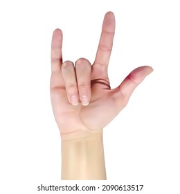 3d female hand shows rock. Realistic vector illustration on white background. EPS10 with mesh gradients.