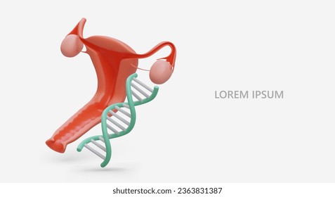 3D female internal organs, DNA spiral. Analyzes. Bacterial DNA detection, complex HPV genotyping. Paternity test. Non invasive prenatal test. Template with place for text