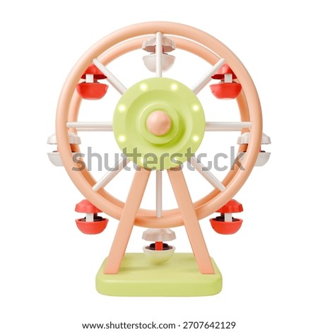 3d Ferris Wheel Circle Attraction Amusement Park Concept Cartoon Design Style Isolated on a White Background. Vector illustration