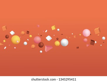 3d figures realistic vector primitives composition abstract minimalism with flying objects and  shapes in motion isolated on brown background. Material design for web and print futuristic decoration 