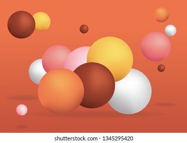 3d figures realistic vector primitives composition abstract minimalism with flying objects and  shapes in motion isolated on brown background. Material design for web and print futuristic decoration 