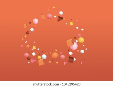 3d figures realistic vector primitives composition abstract minimalism with flying objects and  shapes in motion isolated on brown background. Material design for web and print futuristic decoration 