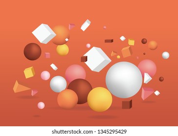 3d figures realistic vector primitives composition abstract minimalism with flying objects and  shapes in motion isolated on brown background. Material design for web and print futuristic decoration 