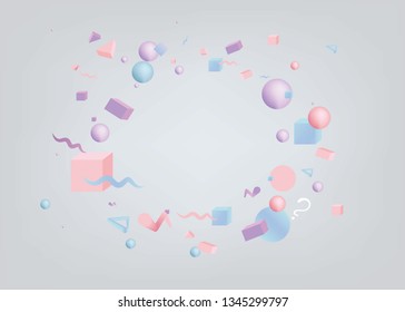 3d figures realistic vector primitives composition with question signs ,abstract minimalism with flying objects and shapes in motion isolated. Material design for web and print futuristic decoration 