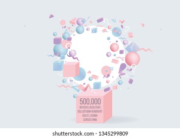 3d figures realistic vector primitives composition with question signs ,abstract minimalism with flying objects and shapes in motion isolated. Material design for web and print futuristic decoration 