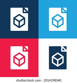 3d File blue and red four color minimal icon set