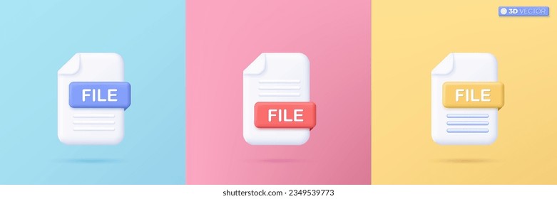 3D File format set icon symbol. document illustration with colorful badges,  concept. 3D vector isolated illustration, Cartoon pastel Minimal style.