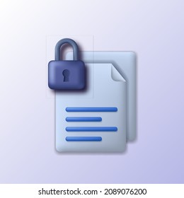 3d file page document paper padlock security privacy cute icon illustration concept for digital cyber private data archive