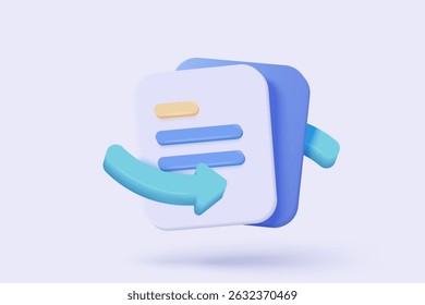 3d file transfer of document in folder, file transfer encrypted form, connection docs information migration concept. Access to remote file and folder. 3d document exchange vector render Illustration