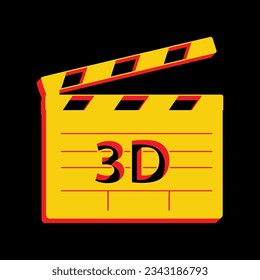 3D film sign. 3D Extruded Yellow Icon with Red Sides a Black background. Illustration.