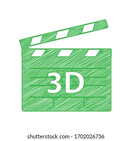 3D film sign. Green scribble Icon with solid contour on white background. Illustration.