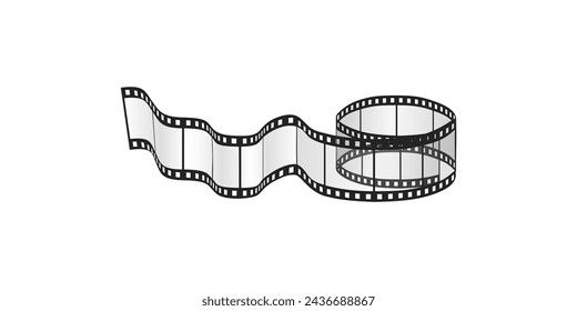 Tira de película 3D con fotogramas en blanco, cinta de película retro que se enrosca ilustración vectorial