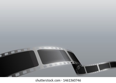 3d film strip in perspective. Vector illustration of film reel stripe background. Art design reel cinema filmstrip template. Movie time and entertainment concept