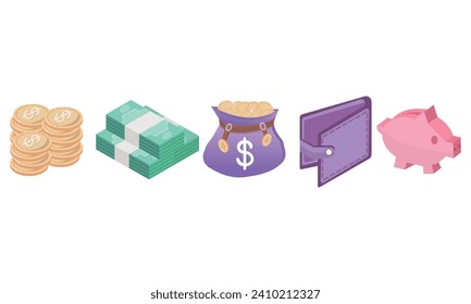 3D Finance icons. Business Icons, money signs. Money collection.3d goal for business, bank, finance, investment, money illustrations.