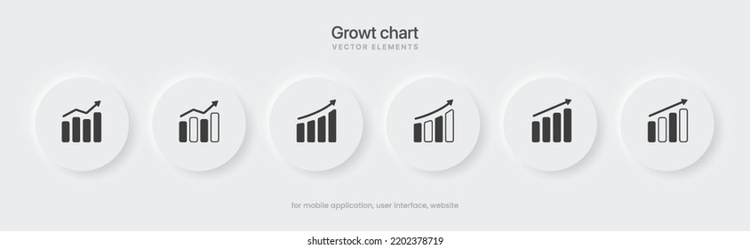3d financial analysis stats icon set. Growing graph. Business chart symbol. Growths chart collection. Progress bar. Bar diagram. Growth success arrow icon. Progress symbol. Chart increase.