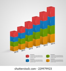 3D financial bar graph infographic or timeline. Vector illustration.