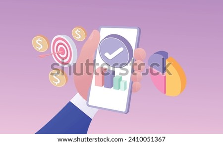 3D Financial goals on mobile phones.3d goal for business, bank, finance, investment, money.
