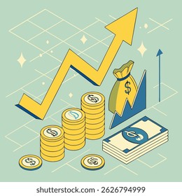 3D Financial Growth and Wealth Progress – Economic Market Profit and Investment Concept