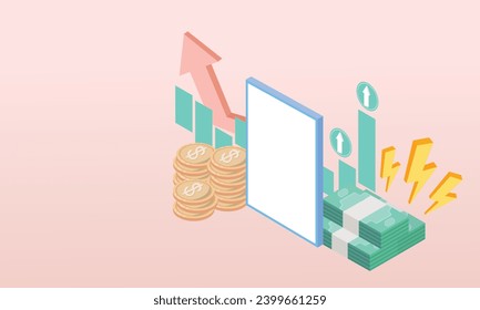 3d Financial investment. Creative concept of market movement. Bank deposit.on pastel background.3d handmade.3d goal for business, bank, finance, investment, money.