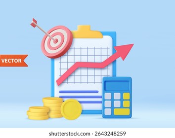 3d Financial investment. Trading or market movement. Bank deposit, revenue business success. Profit finance Money management. 3d rendering. Vector illustration