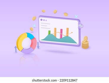 3.ª gráfica de informes financieros. nuevo icono de idea. Excelente meta de grafo de negocio para banco, inversión, análisis de datos proactivo. Ilustración vectorial 3D.  