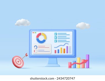 3D 3d Financial report chart, SEO Optimization, web analytics and seo marketing concept. 3d rendering. Vector illustration