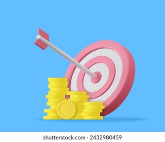 3D Financial target goal concept. idea of marketing business money earnings aim, strategy achievement, success targeting audience modern design. 3d rendering. Vector illustration