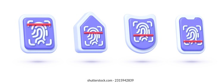 3d finger scan set on white background. Digital illustration. 3d vector illustration