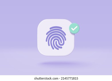 3d fingerprint cyber secure icon. Digital security authentication concept. 3D Touch ID finger scan icon, identity. 3d fingerprint scanning sign vector render illustration on purple background