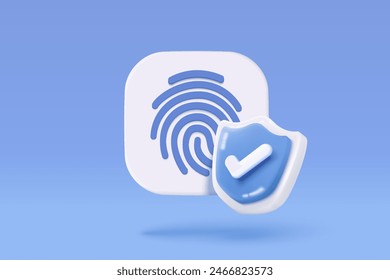 Icono de ciberseguridad de huella digital 3d. Concepto de autenticación de seguridad digital. digitalización de dedos para la autorización, identidad. Ilustración de renderizado de Vector de digitalización de huellas dactilares 3d sobre fondo azul