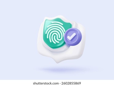 3d fingerprint cyber secure icon. Digital security authentication concept. finger scan for authorization, identity. 3d fingerprint scanning sign vector render illustration on purple background