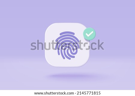 3d fingerprint cyber secure icon. Digital security authentication concept. 3D Touch ID finger scan icon, identity. 3d fingerprint scanning sign vector render illustration on purple background