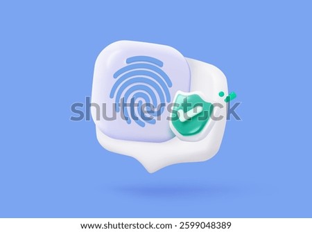 3d fingerprint cyber secure icon. Digital security authentication concept. finger scan for authorization, identity. 3d fingerprint scanning sign vector render illustration on purple background