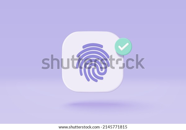 3d fingerprint cyber secure icon. Digital\
security authentication concept. 3D Touch ID finger scan icon,\
identity. 3d fingerprint scanning sign vector render illustration\
on purple background