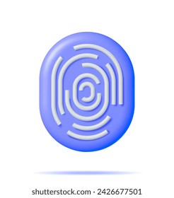 3D Fingerprint Icon Isolated. Render Finger Print Symbol. Identification and Authorization System. Fingerprint for ID, Passport, Applications. Simple Finger Print Biometric Scan. Vector Illustration