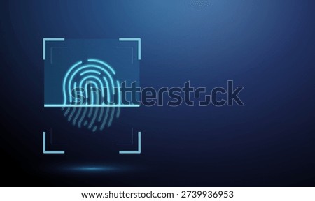3d fingerprint inside scanning frame, partially scanned. Biometric authentication process, digital security check, access control system, personal data protection concept. Futuristic digital. Vector.